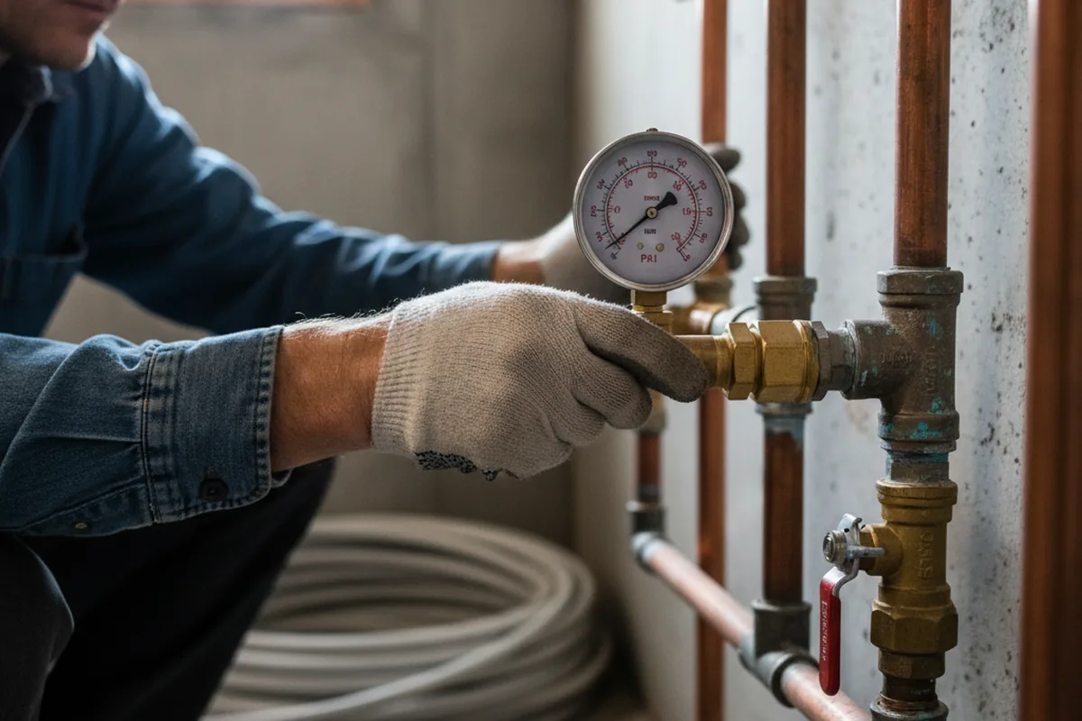 Pressure testing a repaired line during Water Line Repair in Humble